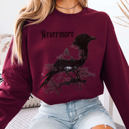 The Raven Nevermore Sweatshirt Edgar Allan Poe Maroon / S Sweatshirt The Mystic Eden Bookish Book Lovers