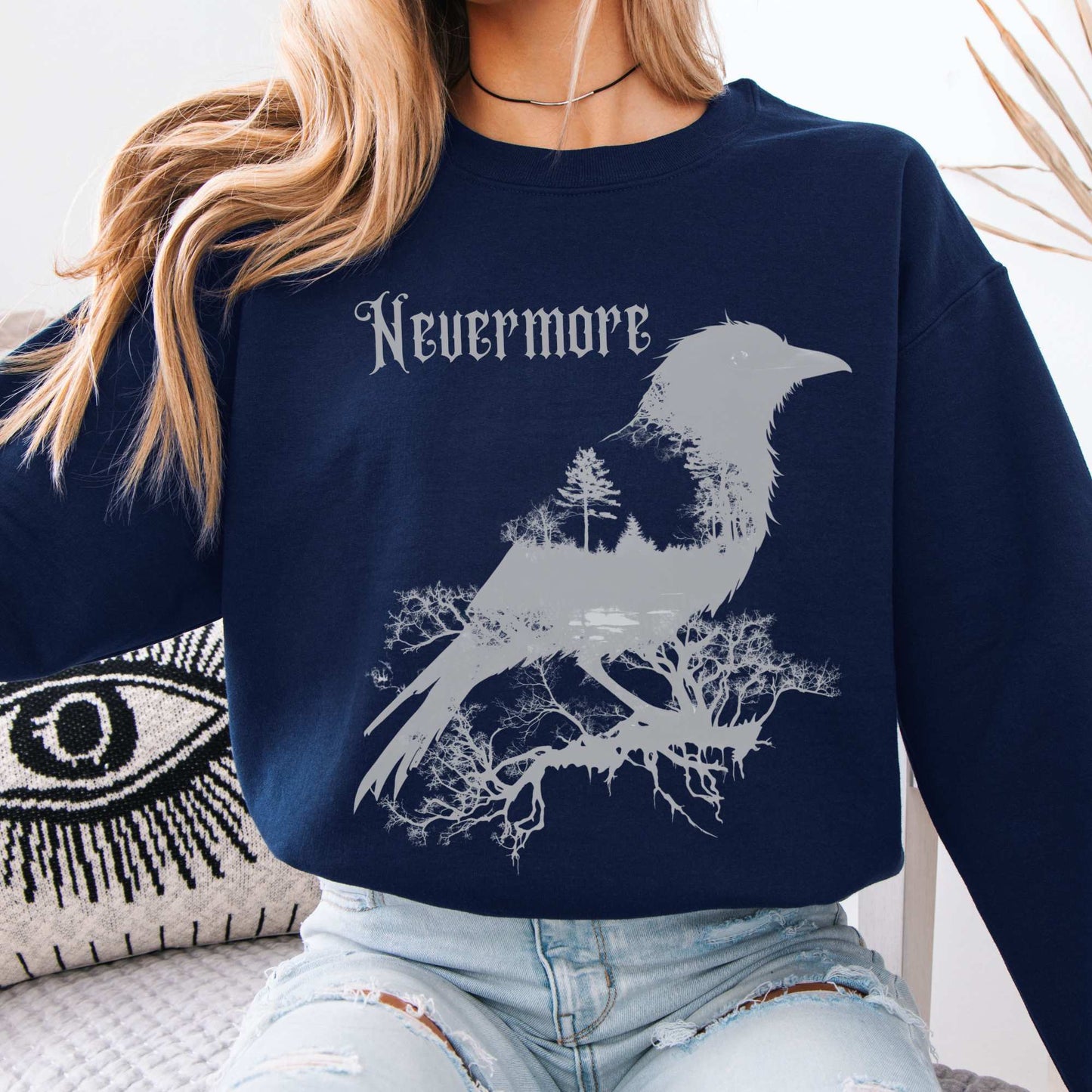 The Raven Nevermore Sweatshirt Edgar Allan Poe Navy / S Sweatshirt The Mystic Eden Bookish Book Lovers