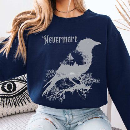 The Raven Nevermore Sweatshirt Edgar Allan Poe Navy / S Sweatshirt The Mystic Eden Bookish Book Lovers