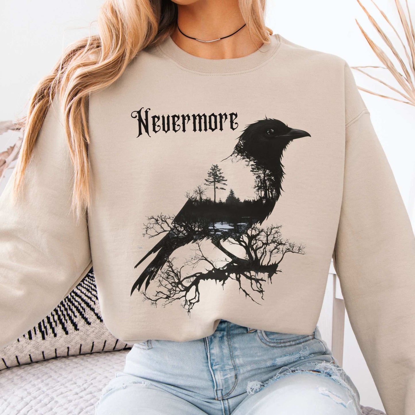 The Raven Nevermore Sweatshirt Edgar Allan Poe Sand / S Sweatshirt The Mystic Eden Bookish Book Lovers