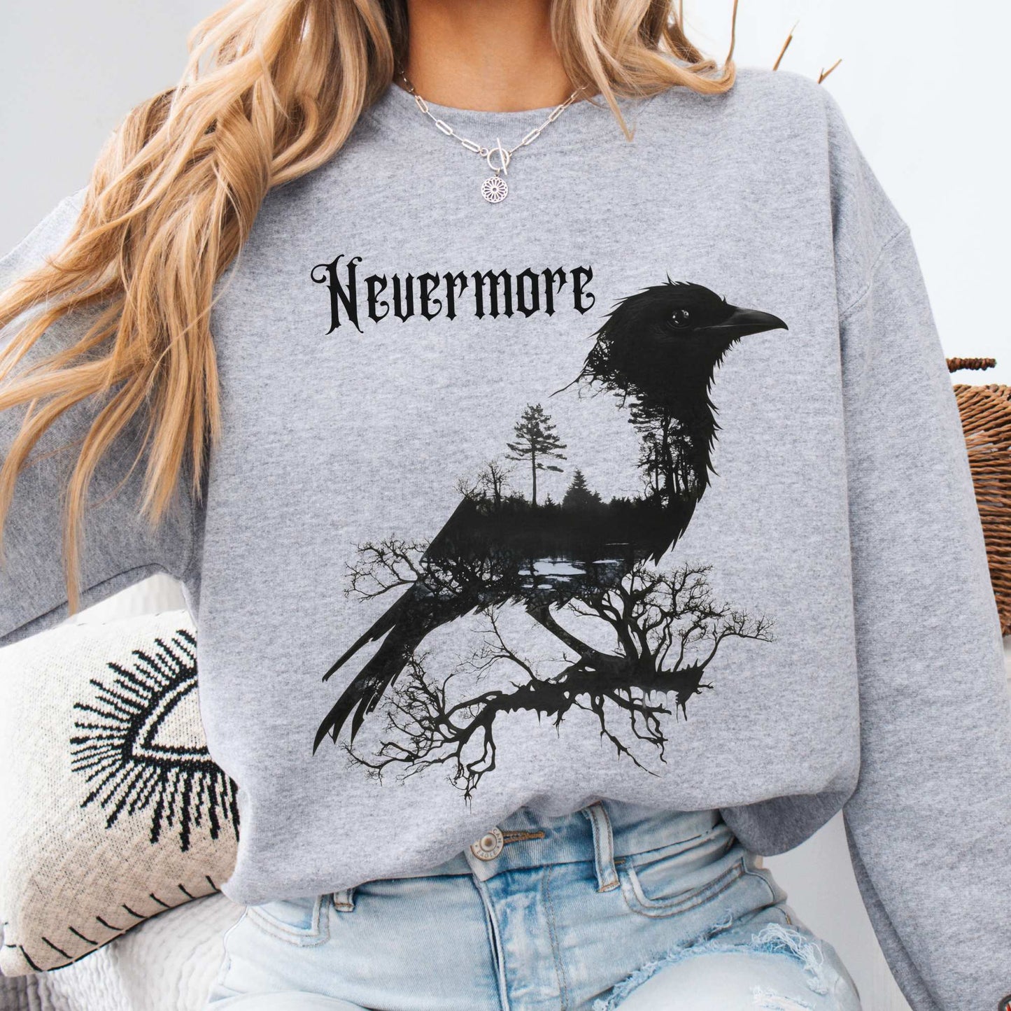 The Raven Nevermore Sweatshirt Edgar Allan Poe Sport Grey / S Sweatshirt The Mystic Eden Bookish Book Lovers