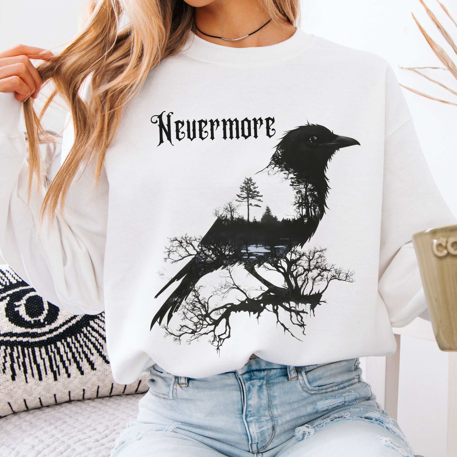 The Raven Nevermore Sweatshirt Edgar Allan Poe White / S Sweatshirt The Mystic Eden Bookish Book Lovers
