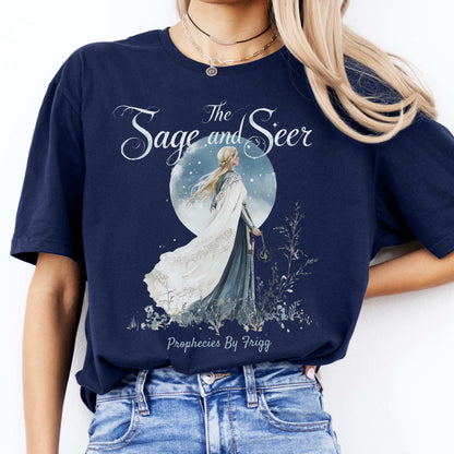 The Sage and Seer Prophecies by Frigg Norse Goddess Shirt Navy / S T-Shirt The Mystic Eden Bookish Book Lovers