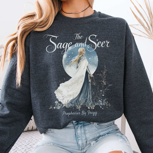 The Sage And Seer Prophecies By Frigg Norse Goddess Sweatshirt Dark Heather / S Sweatshirt The Mystic Eden Bookish Book Lovers