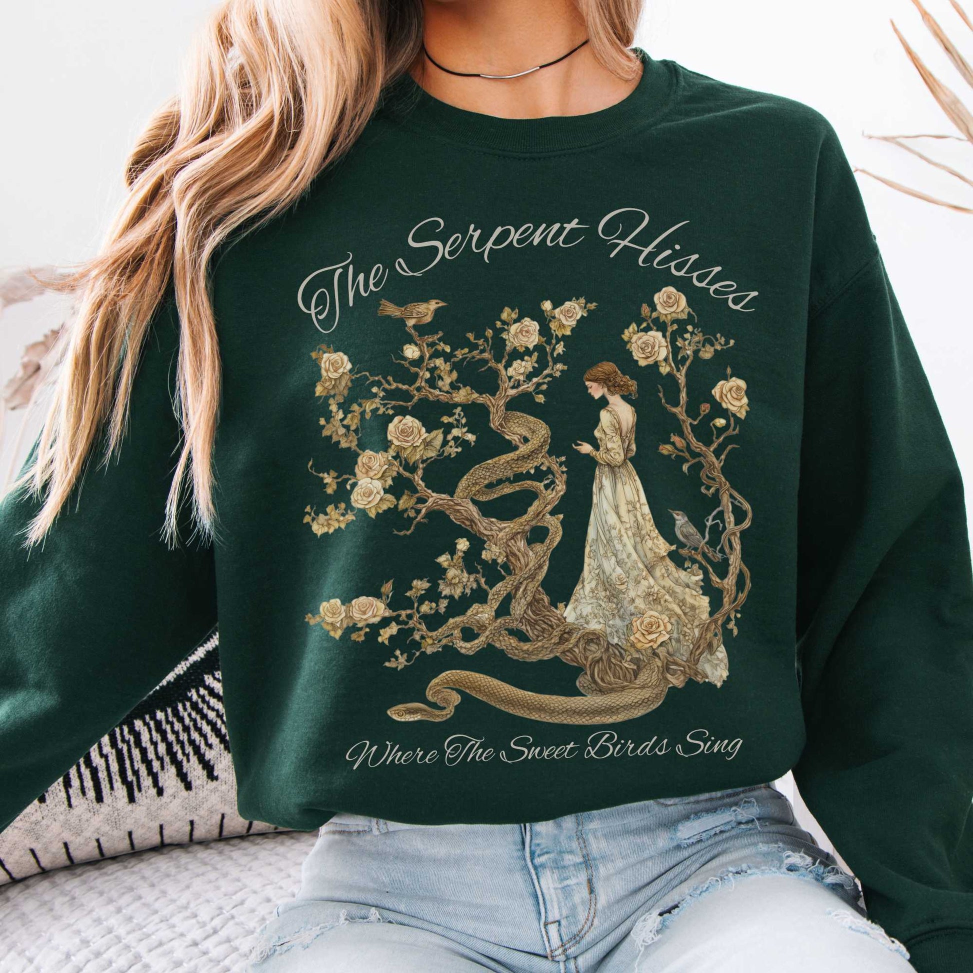 The Serpent Hisses Where The Sweet Birds Sing Tess of the D’Urbervilles Sweatshirt Forest Green / S Sweatshirt The Mystic Eden Bookish Book Lovers