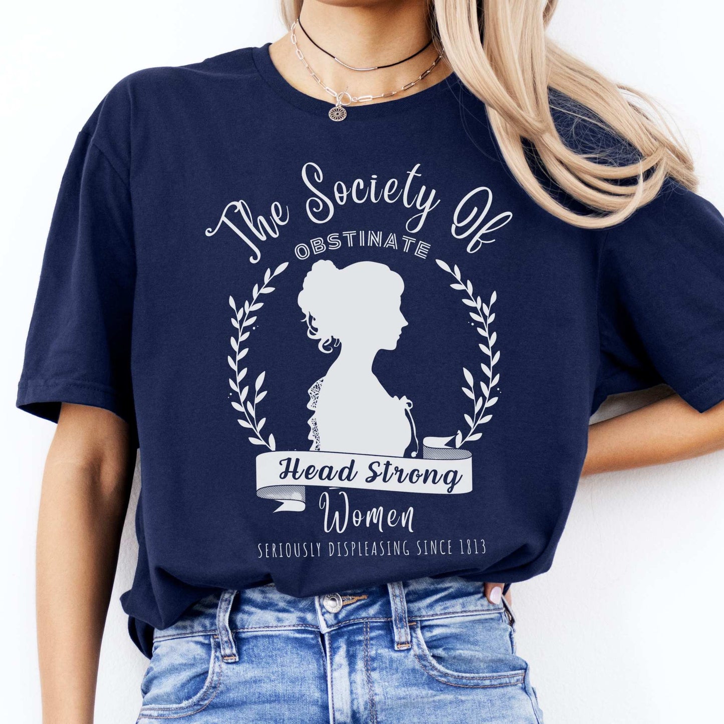 The Society of Obstinate Head Strong Women Jane Austen Shirt Navy / S T-Shirt The Mystic Eden Bookish Book Lovers