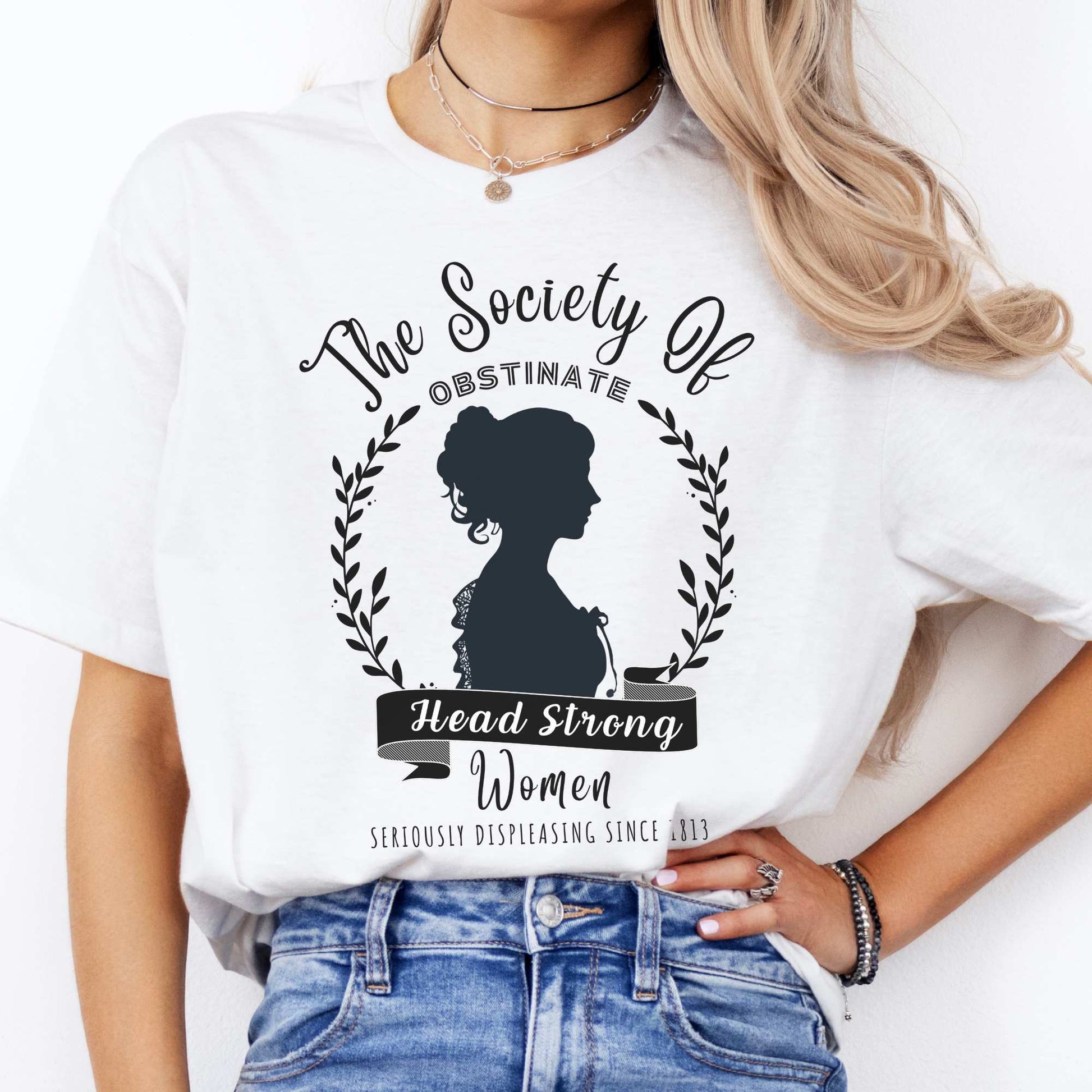 The Society of Obstinate Head Strong Women Jane Austen Shirt White / S T-Shirt The Mystic Eden Bookish Book Lovers