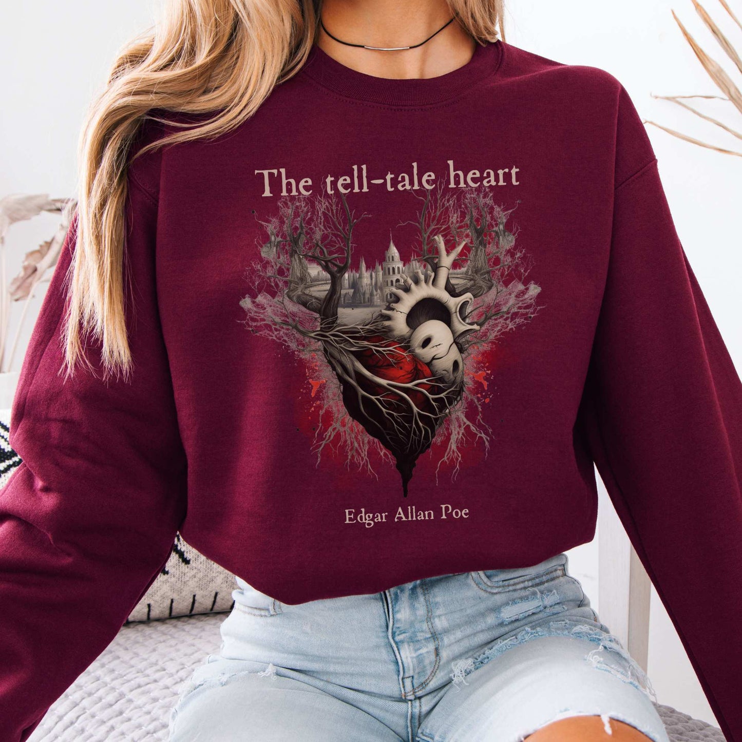 The Tell-Tale Heart Edgar Allan Poe Sweatshirt Maroon / S Sweatshirt The Mystic Eden Bookish Book Lovers