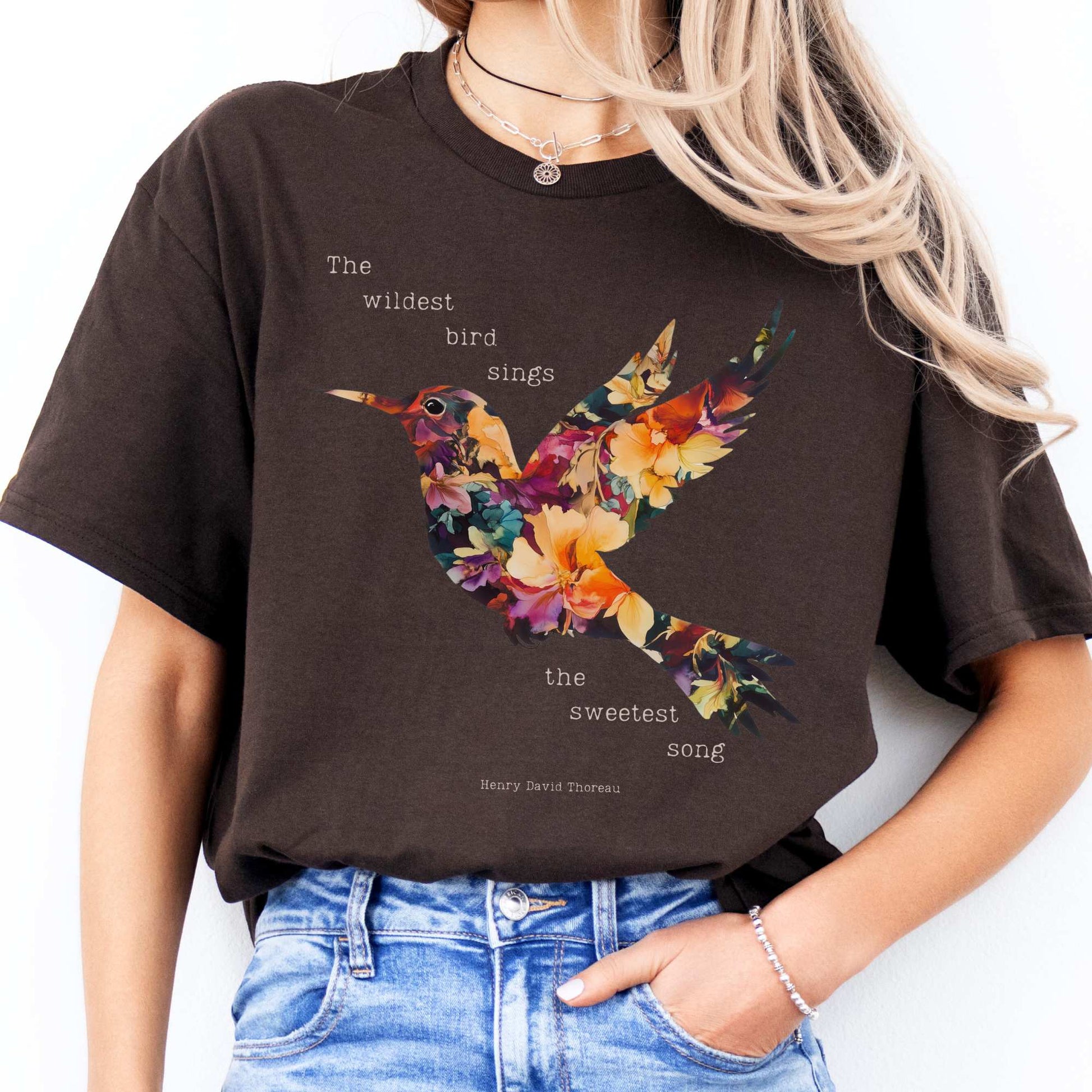 The wildest bird sings the sweetest song - Henry Thoreau Shirt Dark Chocolate / S T-Shirt The Mystic Eden Bookish Book Lovers