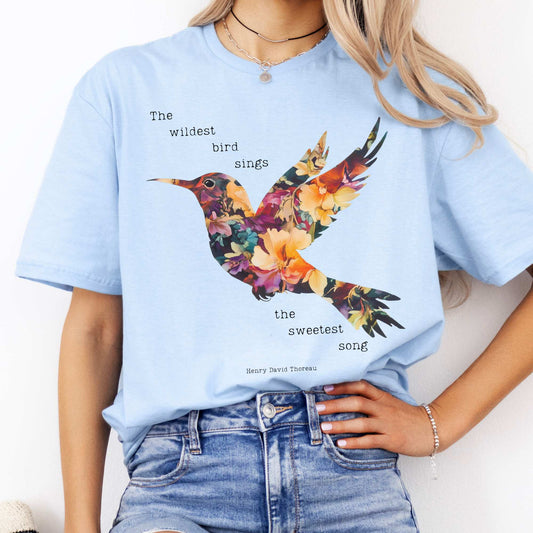 The wildest bird sings the sweetest song - Henry Thoreau Shirt Light Blue / S T-Shirt The Mystic Eden Bookish Book Lovers
