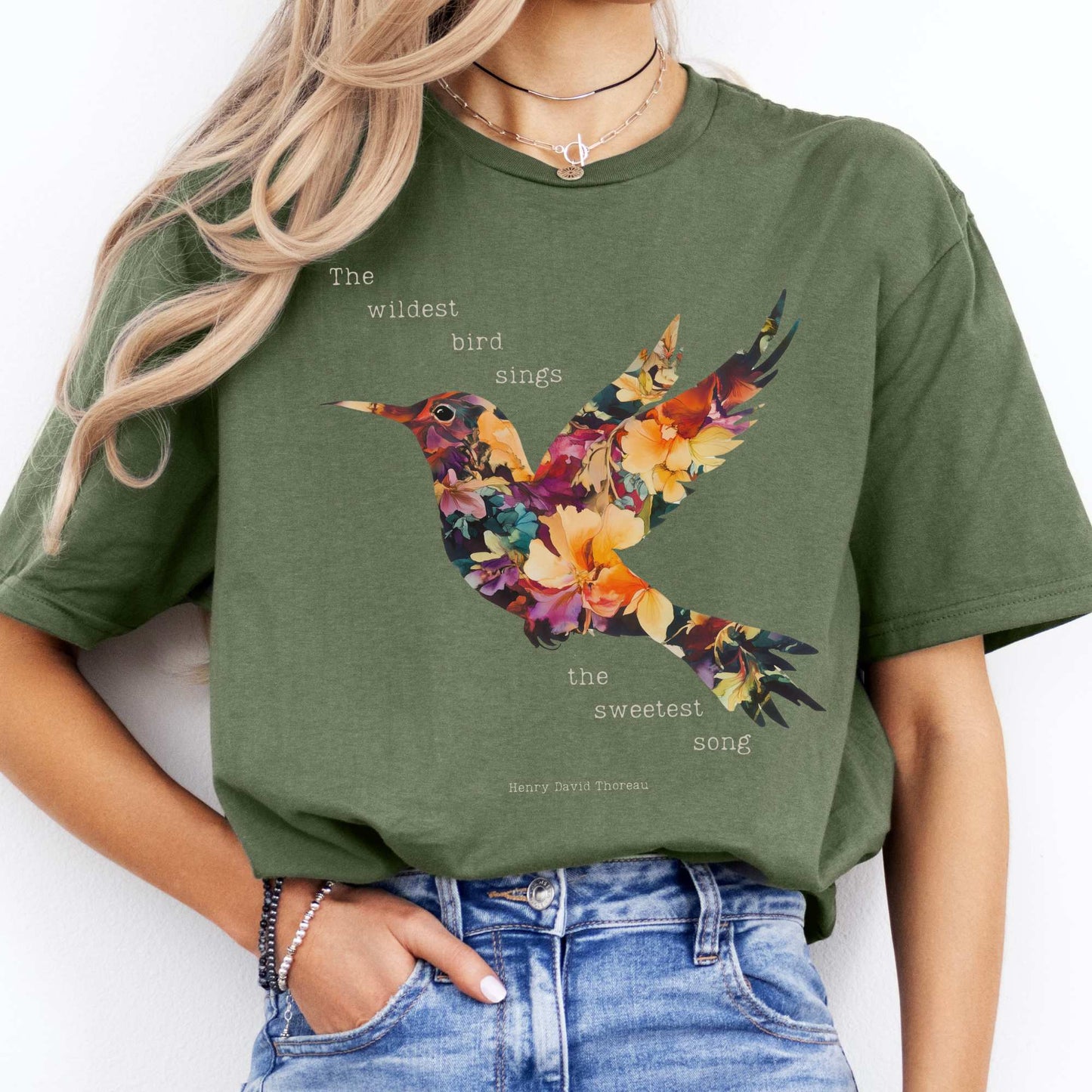 The wildest bird sings the sweetest song - Henry Thoreau Shirt Military Green / S T-Shirt The Mystic Eden Bookish Book Lovers
