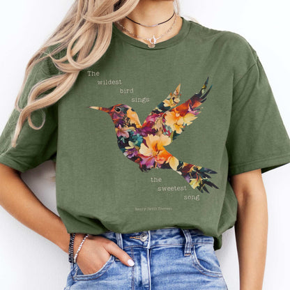 The wildest bird sings the sweetest song - Henry Thoreau Shirt Military Green / S T-Shirt The Mystic Eden Bookish Book Lovers