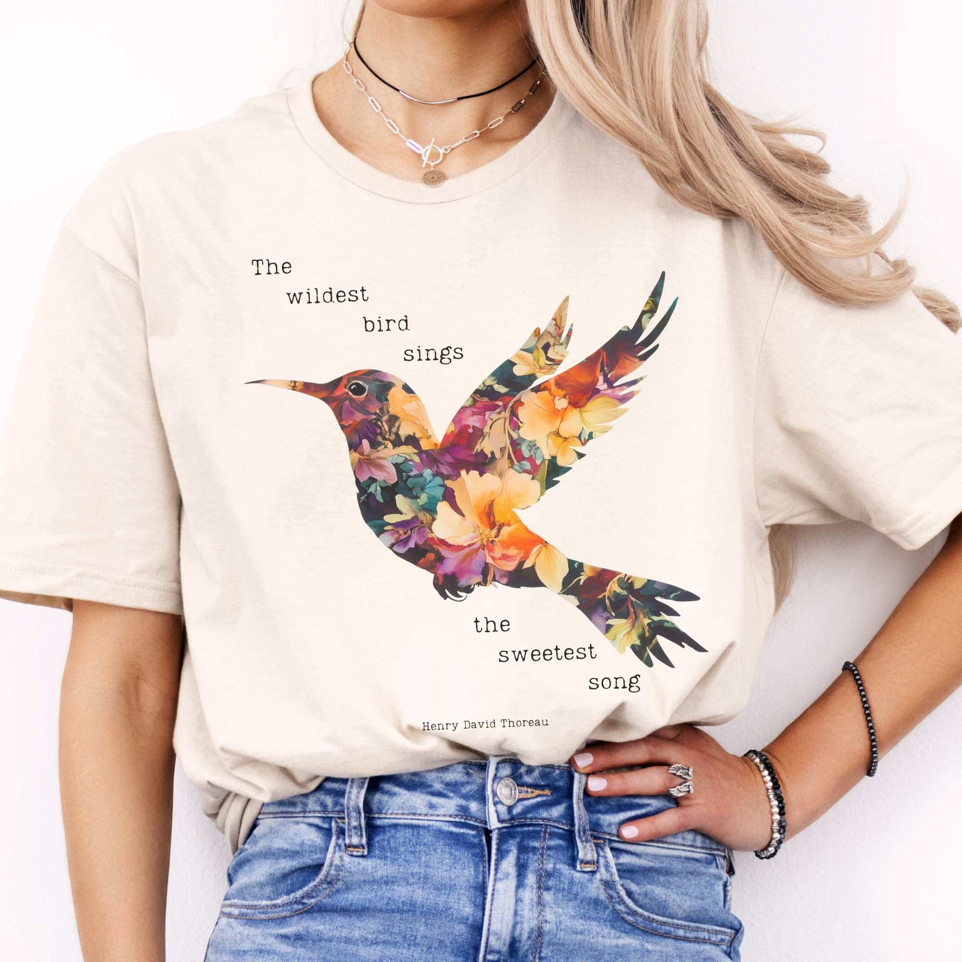 The wildest bird sings the sweetest song - Henry Thoreau Shirt Natural / S T-Shirt The Mystic Eden Bookish Book Lovers