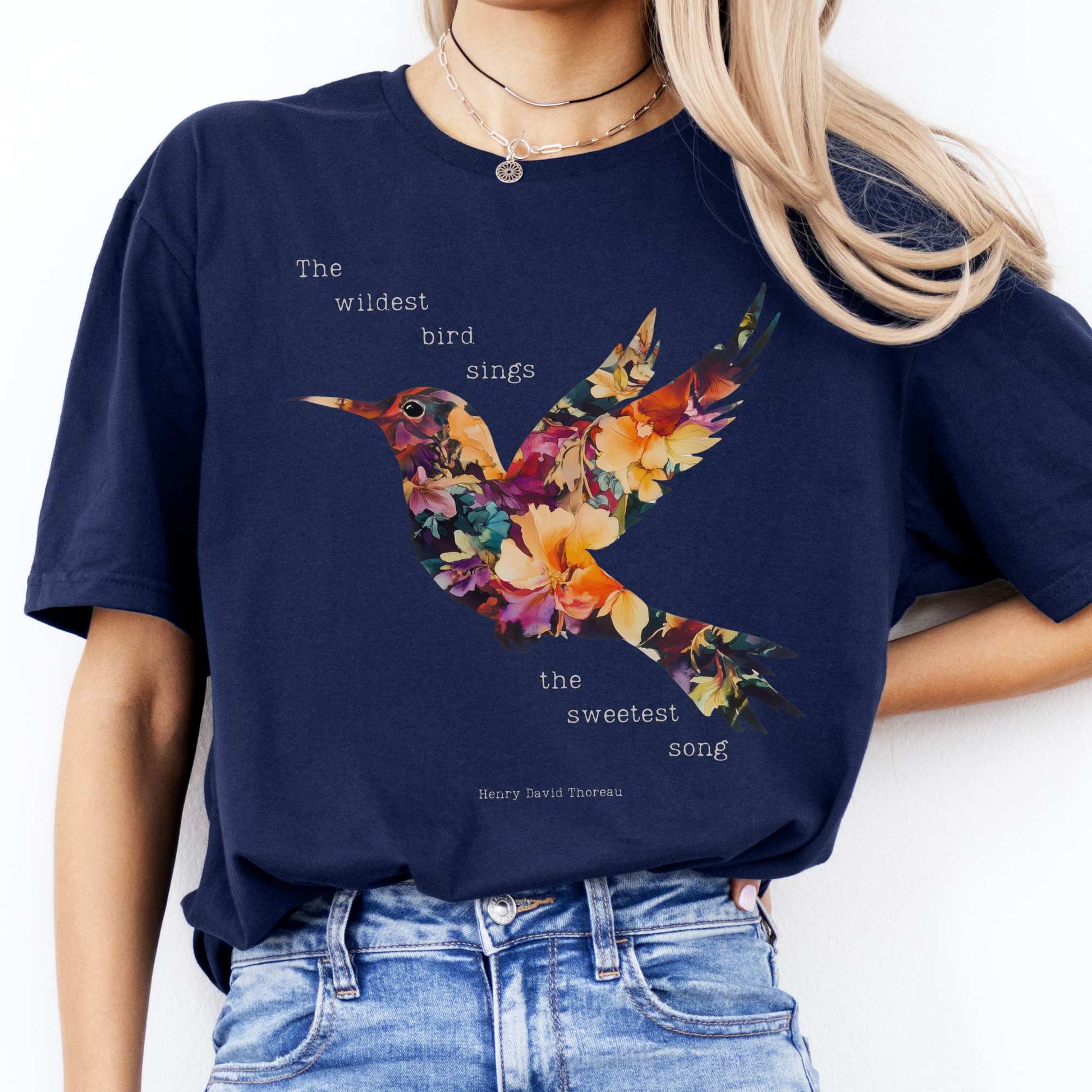 The wildest bird sings the sweetest song - Henry Thoreau Shirt Navy / S T-Shirt The Mystic Eden Bookish Book Lovers