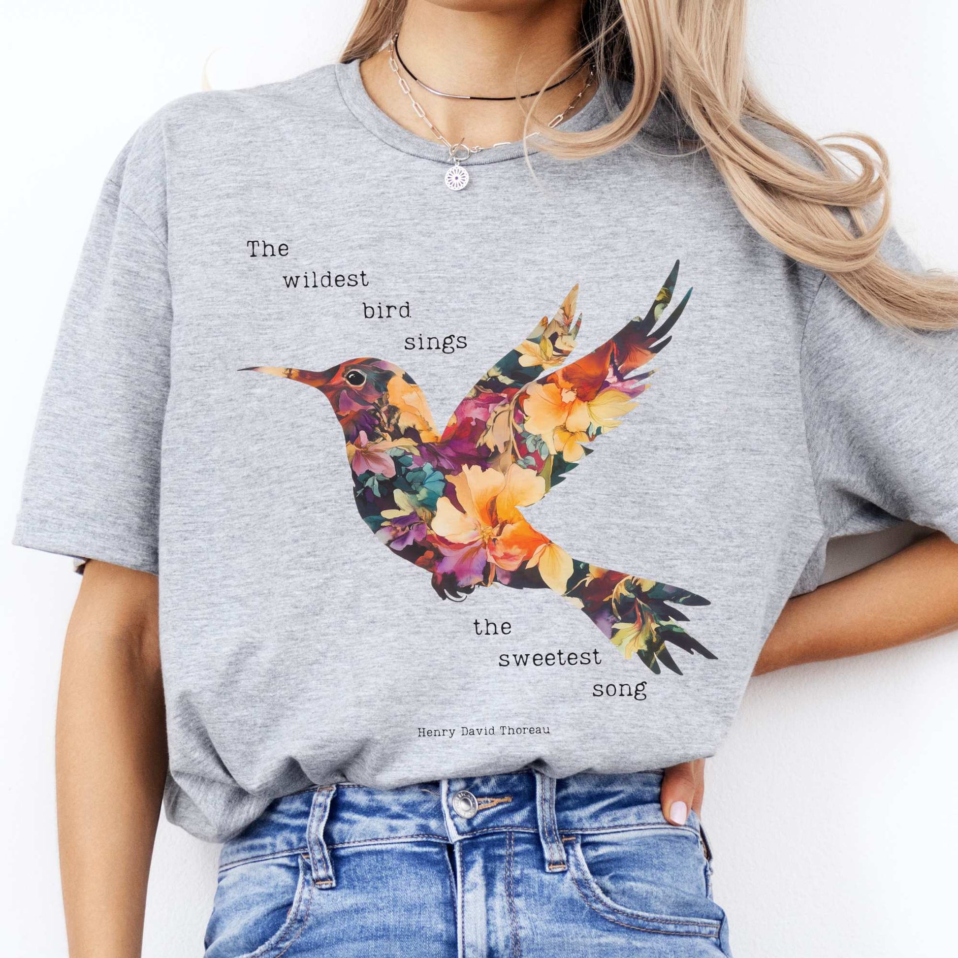 The wildest bird sings the sweetest song - Henry Thoreau Shirt Sport Grey / S T-Shirt The Mystic Eden Bookish Book Lovers
