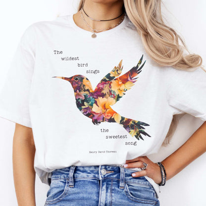 The wildest bird sings the sweetest song - Henry Thoreau Shirt White / S T-Shirt The Mystic Eden Bookish Book Lovers