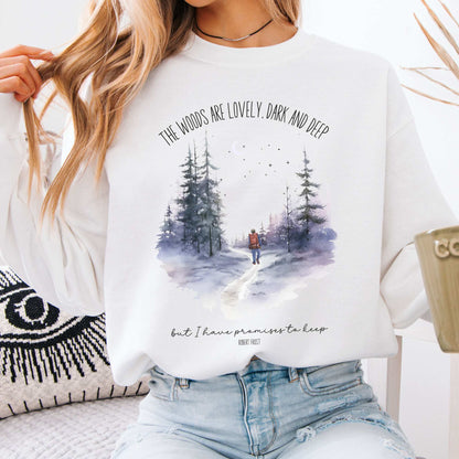 The Woods Are Lovely Robert Frost Sweatshirt White / S Sweatshirt The Mystic Eden Bookish Book Lovers
