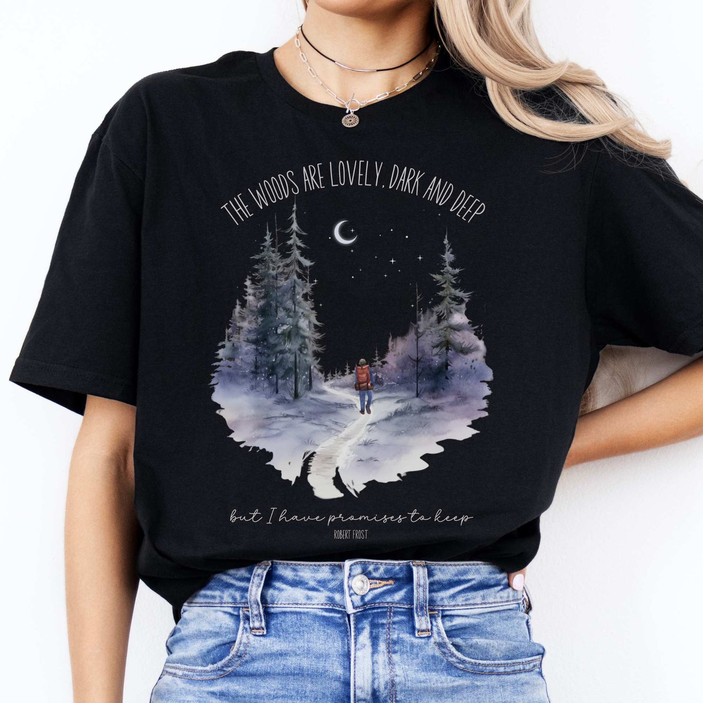 The Woods Are Lovely Robert Frost T-Shirt Black / S T-Shirt The Mystic Eden Bookish Book Lovers