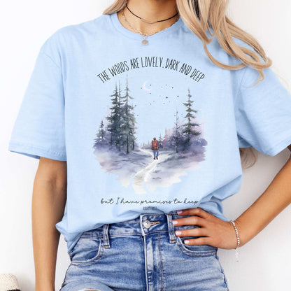 The Woods Are Lovely Robert Frost T-Shirt Light Blue / S T-Shirt The Mystic Eden Bookish Book Lovers