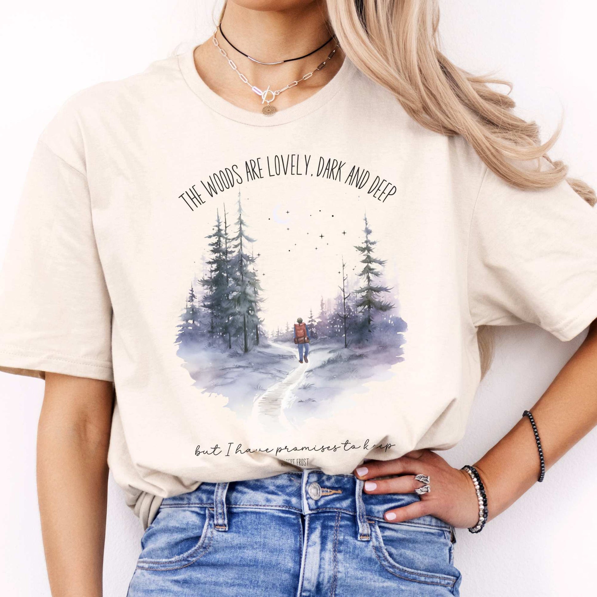 The Woods Are Lovely Robert Frost T-Shirt Natural / S T-Shirt The Mystic Eden Bookish Book Lovers