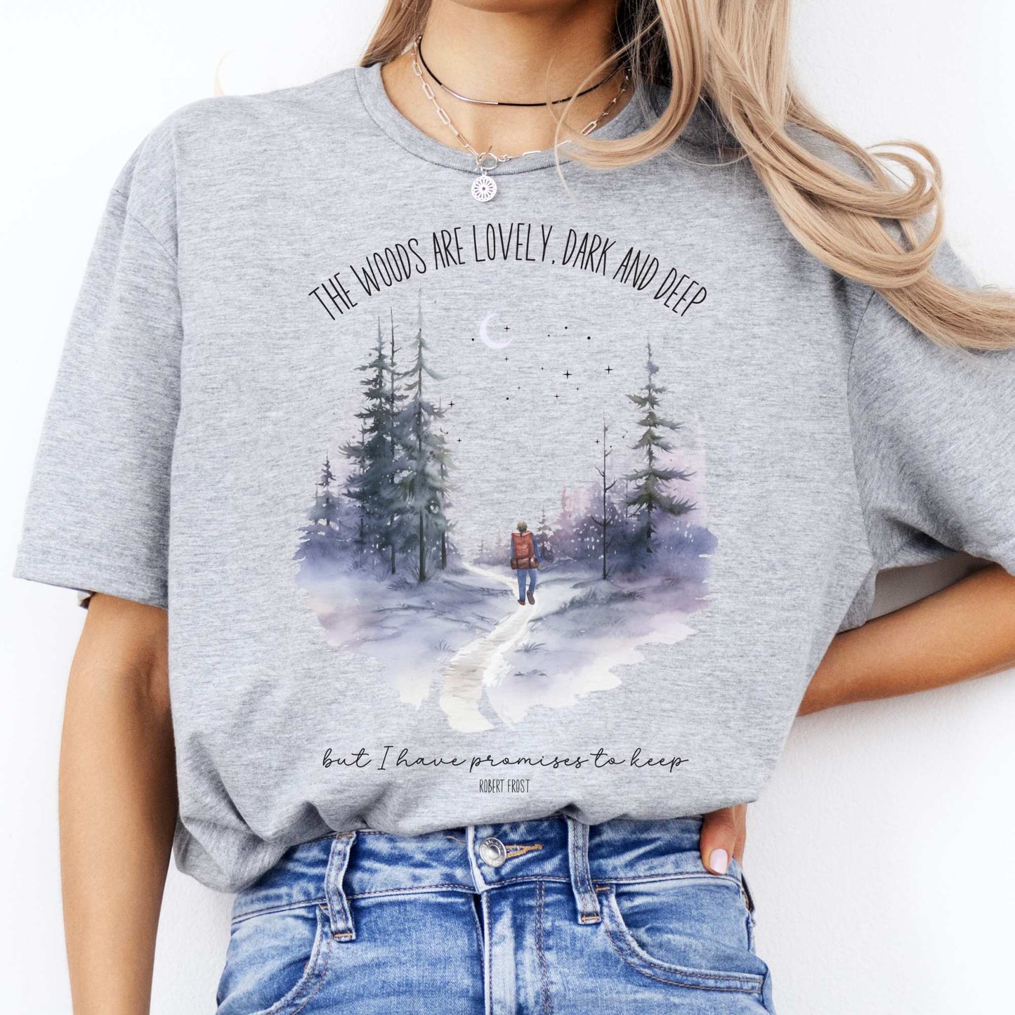 The Woods Are Lovely Robert Frost T-Shirt Sport Grey / S T-Shirt The Mystic Eden Bookish Book Lovers