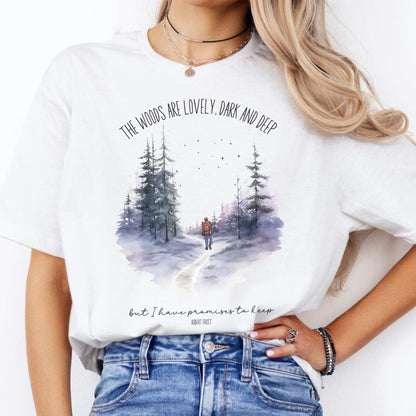 The Woods Are Lovely Robert Frost T-Shirt White / S T-Shirt The Mystic Eden Bookish Book Lovers