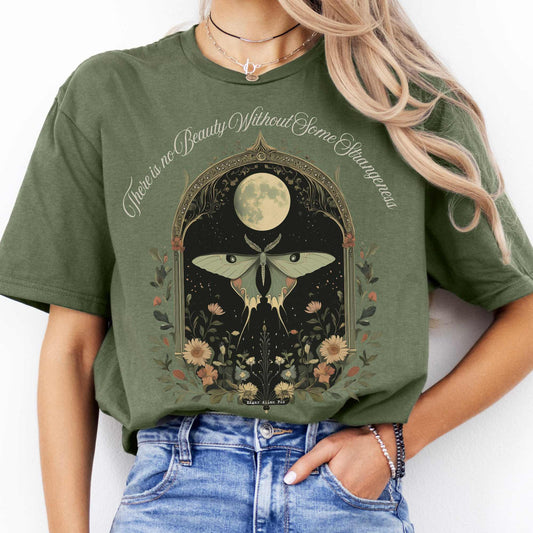 There is no Beauty Without Some Strangeness Edgar Allan Poe Shirt Military Green / S T-Shirt The Mystic Eden Bookish Book Lovers