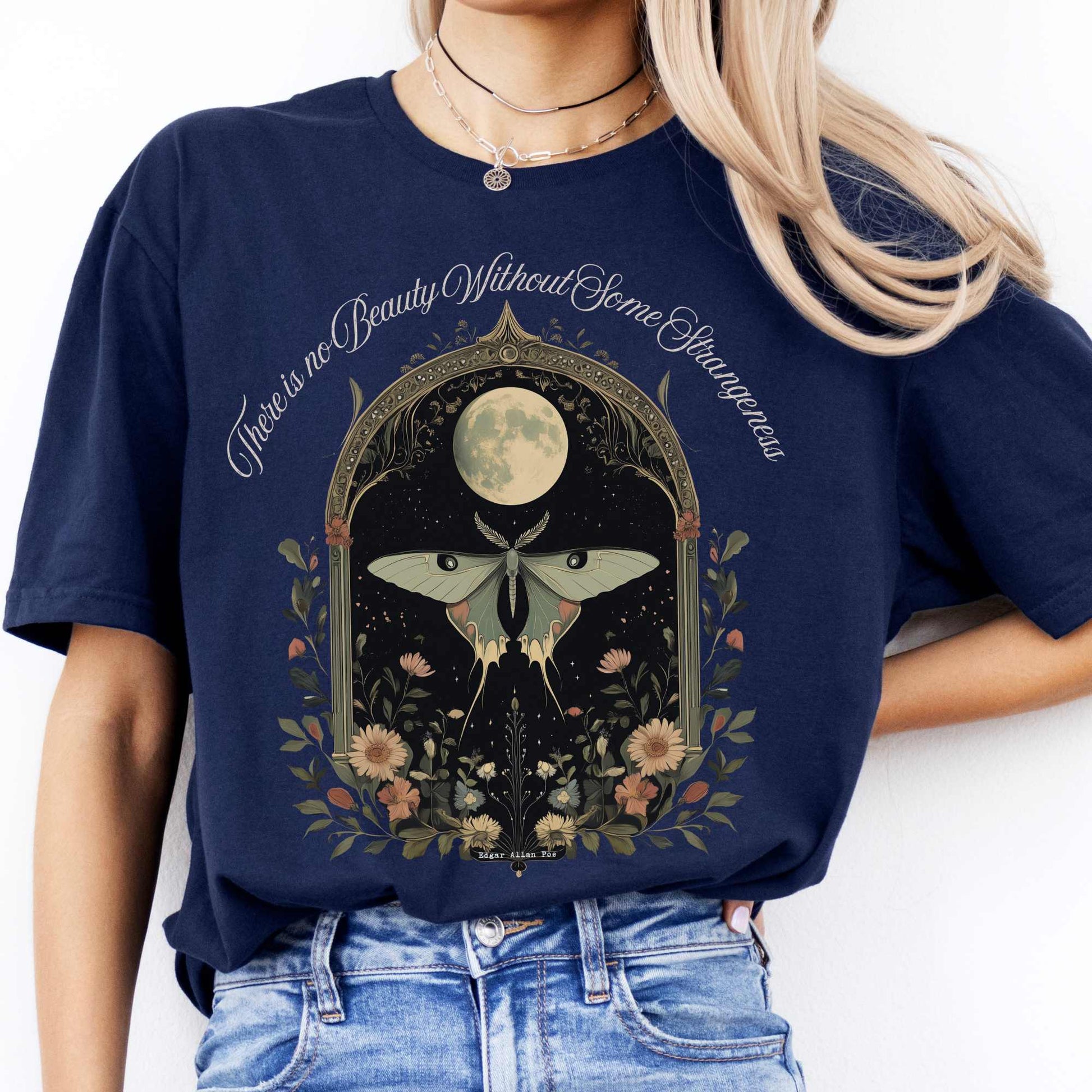 There is no Beauty Without Some Strangeness Edgar Allan Poe Shirt Navy / S T-Shirt The Mystic Eden Bookish Book Lovers