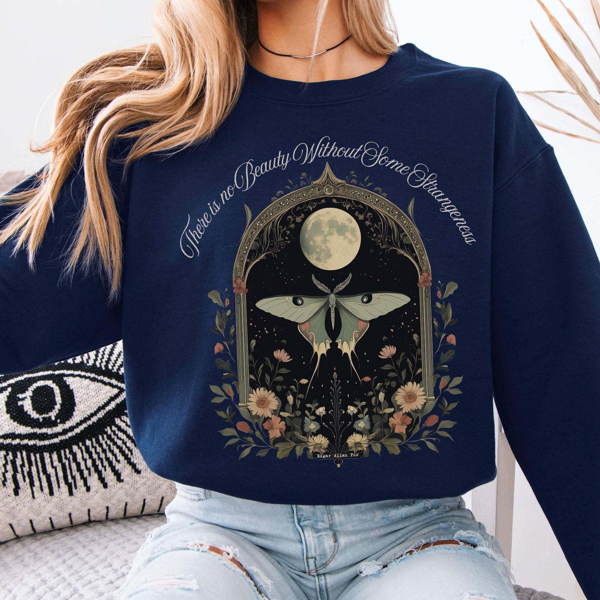 There is no Beauty Without Some Strangeness Poe Sweatshirt Navy / S Sweatshirt The Mystic Eden Bookish Book Lovers