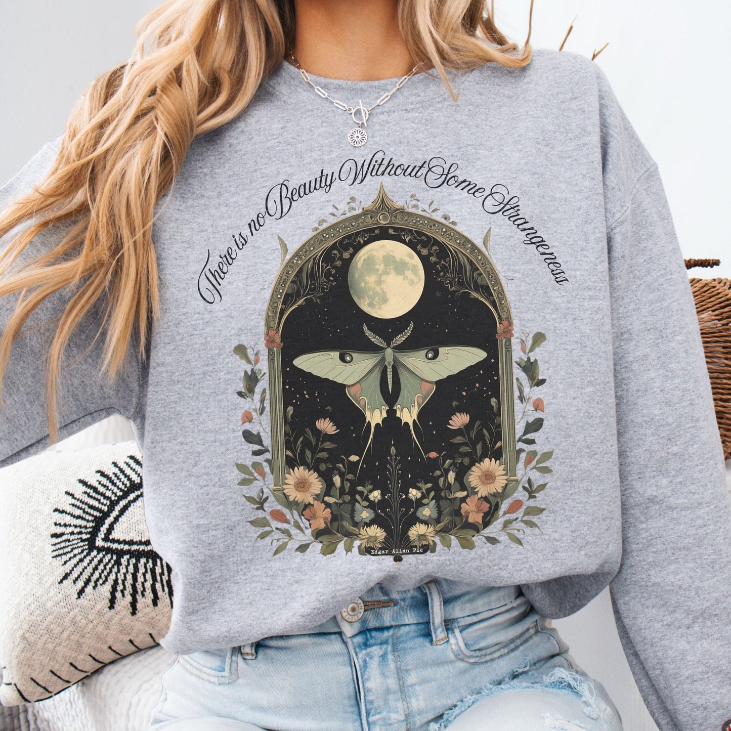There is no Beauty Without Some Strangeness Poe Sweatshirt Sport Grey / S Sweatshirt The Mystic Eden Bookish Book Lovers