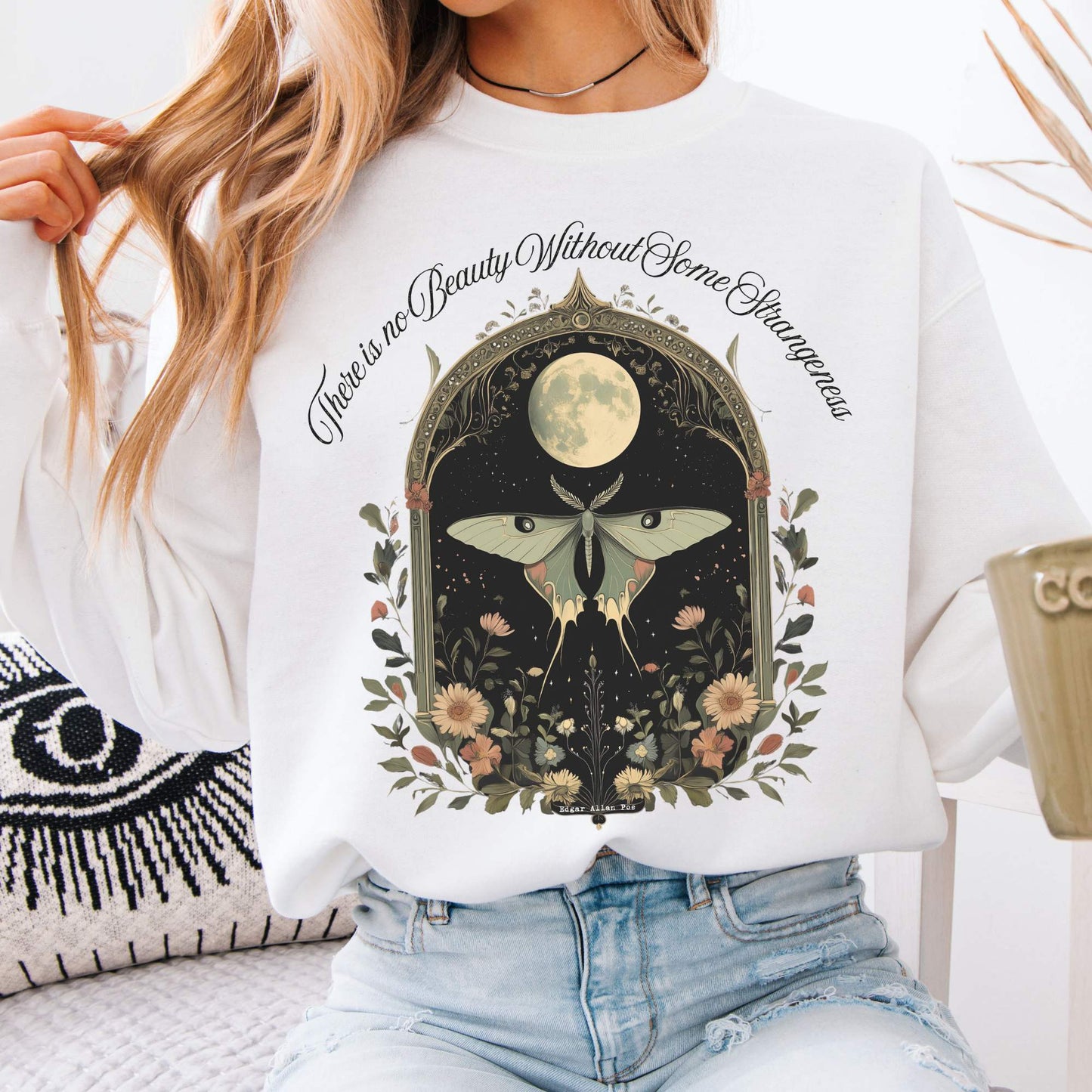 There is no Beauty Without Some Strangeness Poe Sweatshirt White / S Sweatshirt The Mystic Eden Bookish Book Lovers