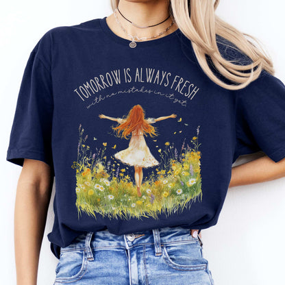 Tomorrow is Always Fresh With No Mistakes Anne of Green Gables Shirt Navy / S T-Shirt The Mystic Eden Bookish Book Lovers