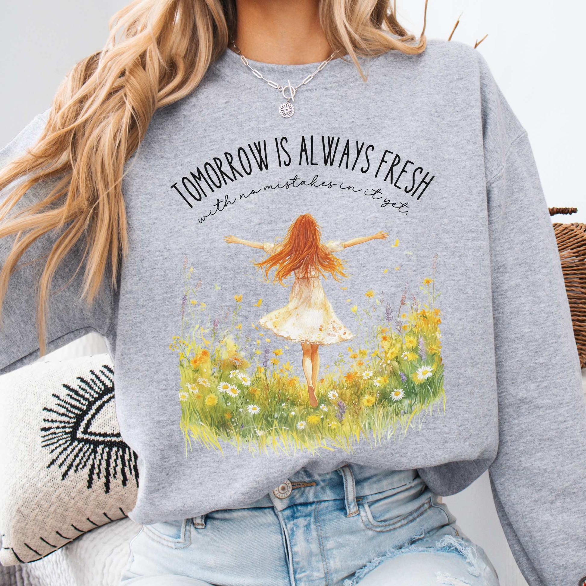 Tomorrow Is Always Fresh With No Mistakes In it Anne of Green Gables Sweatshirt Sport Grey / S Sweatshirt The Mystic Eden Bookish Book Lovers