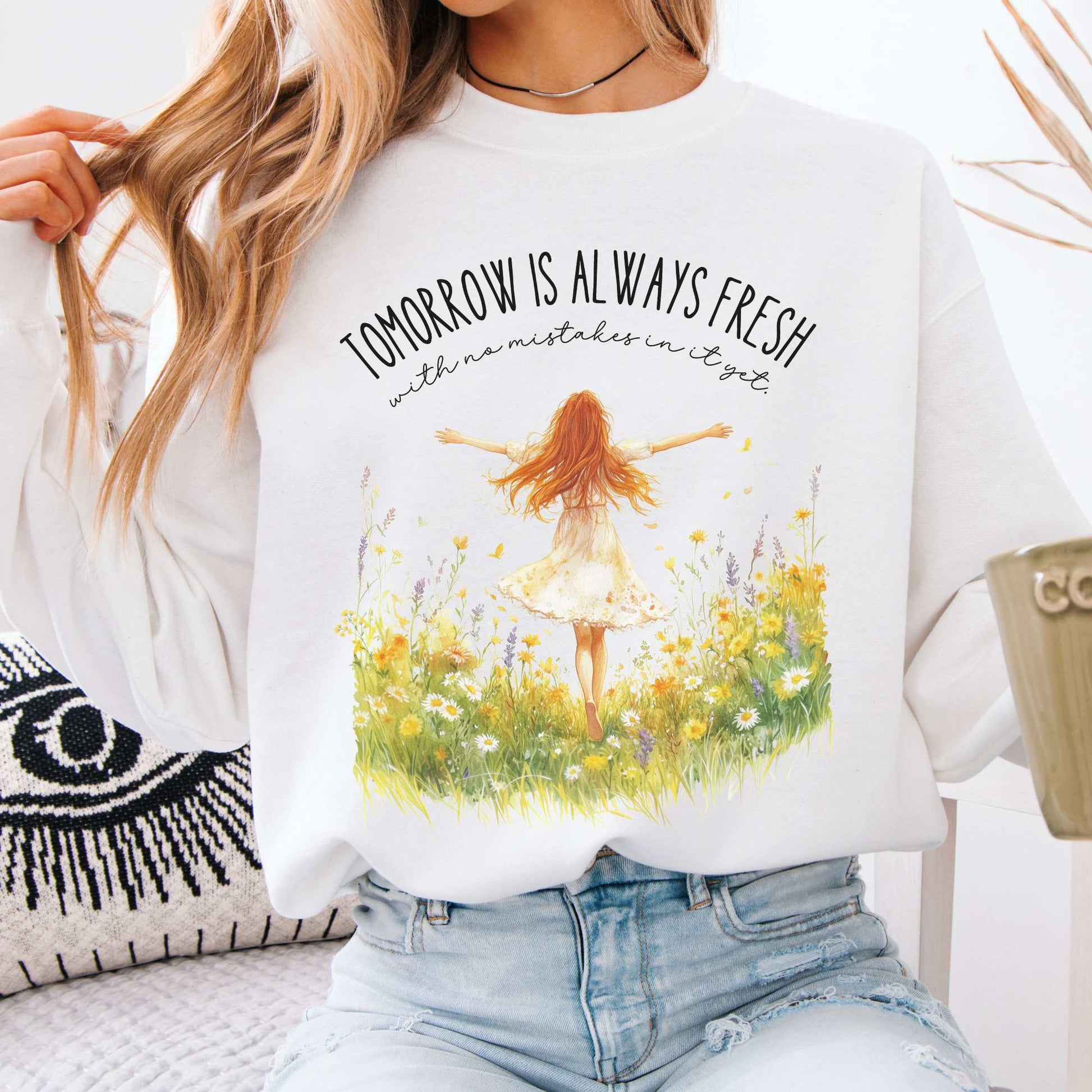 Tomorrow Is Always Fresh With No Mistakes In it Anne of Green Gables Sweatshirt White / S Sweatshirt The Mystic Eden Bookish Book Lovers