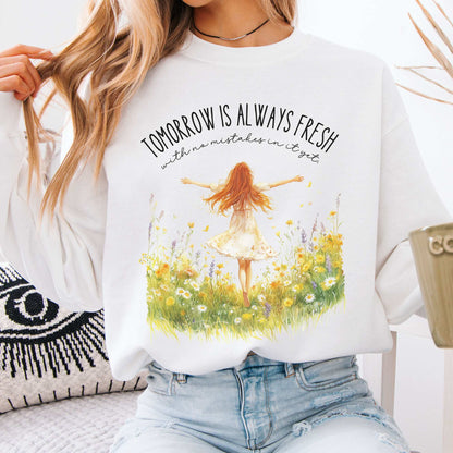Tomorrow Is Always Fresh With No Mistakes In it Anne of Green Gables Sweatshirt White / S Sweatshirt The Mystic Eden Bookish Book Lovers