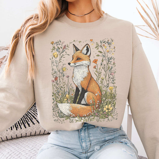 Vintage Happy Fox Cottagecore Sweatshirt Sand / S Sweatshirt The Mystic Eden Bookish Book Lovers
