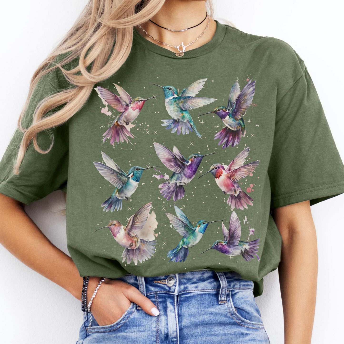 Vintage Hummingbird T-shirt Military Green / S T-Shirt The Mystic Eden Bookish Book Lovers