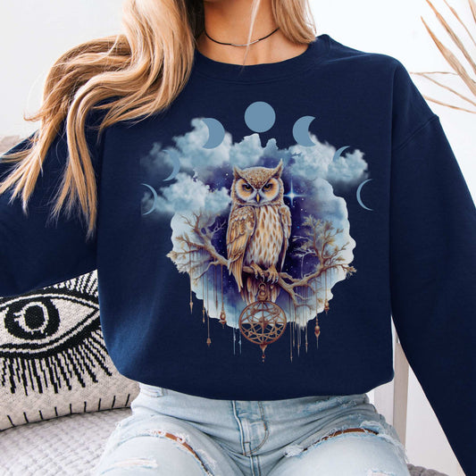 Vintage Mystical Owl Sweatshirt Navy / S Sweatshirt The Mystic Eden Bookish Book Lovers