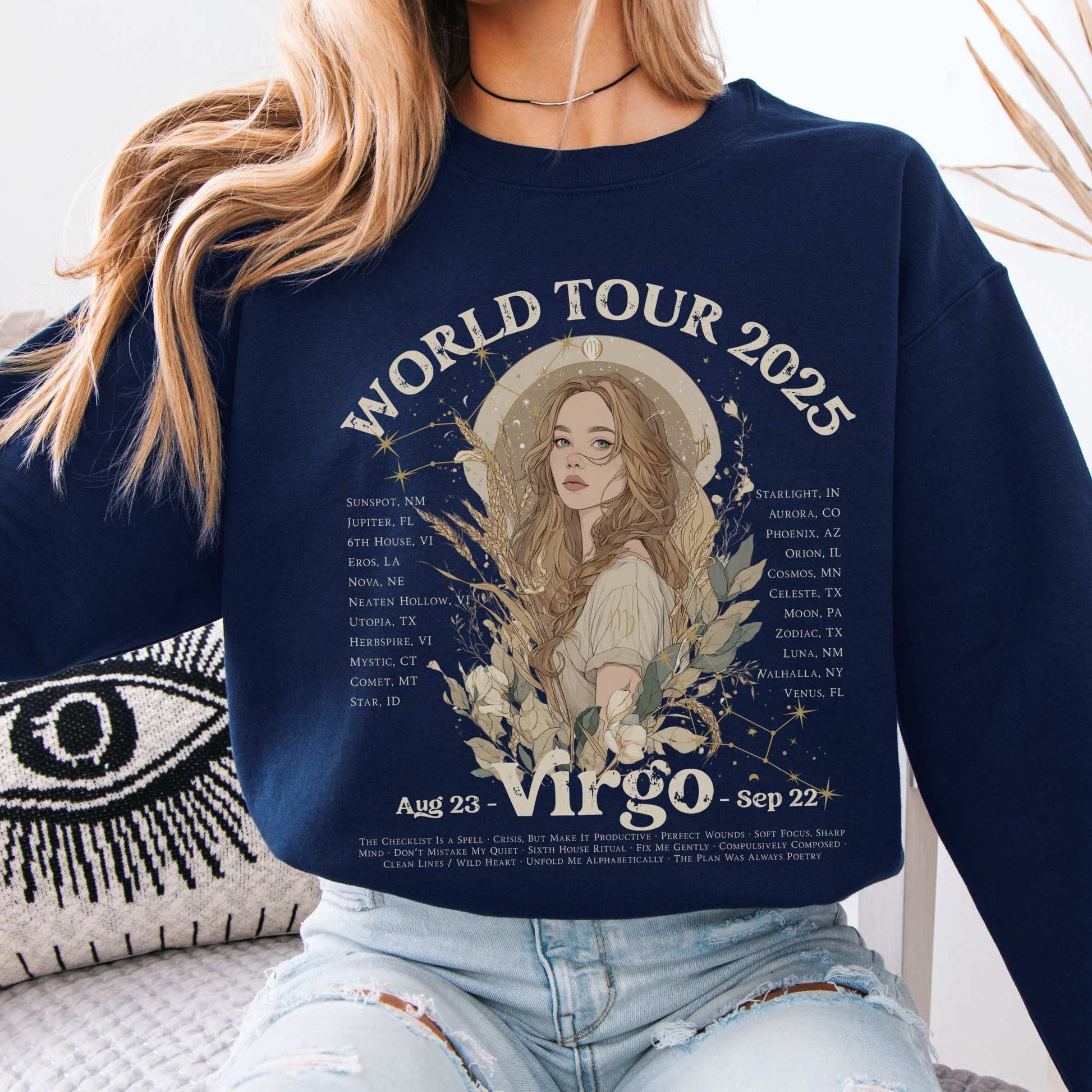 Virgo Concert Sweatshirt - Zodiac World Tour 2025 Sweatshirt Navy / S Sweatshirt The Mystic Eden Bookish Book Lovers