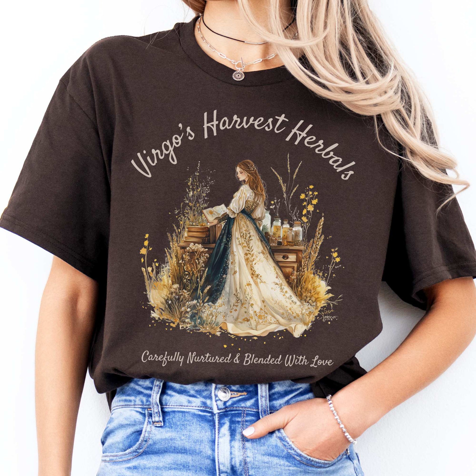 Virgo's Harvest Herbals Zodiac Shirt Dark Chocolate / S T-Shirt The Mystic Eden Bookish Book Lovers