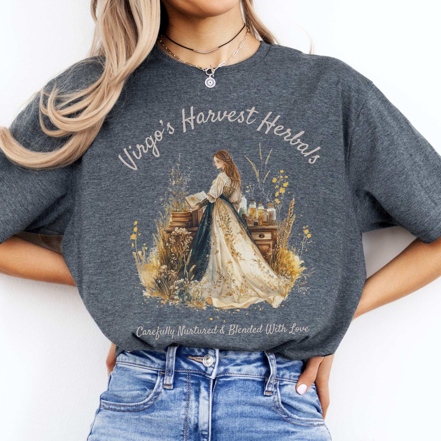 Virgo's Harvest Herbals Zodiac Shirt Dark Heather / S T-Shirt The Mystic Eden Bookish Book Lovers