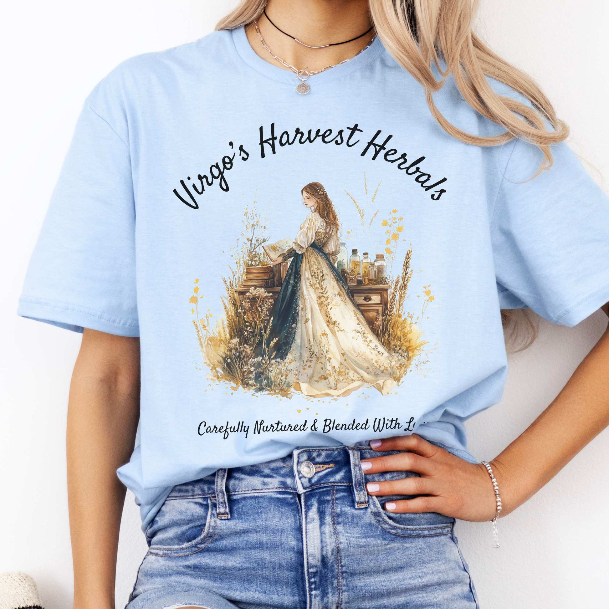 Virgo's Harvest Herbals Zodiac Shirt Light Blue / S T-Shirt The Mystic Eden Bookish Book Lovers