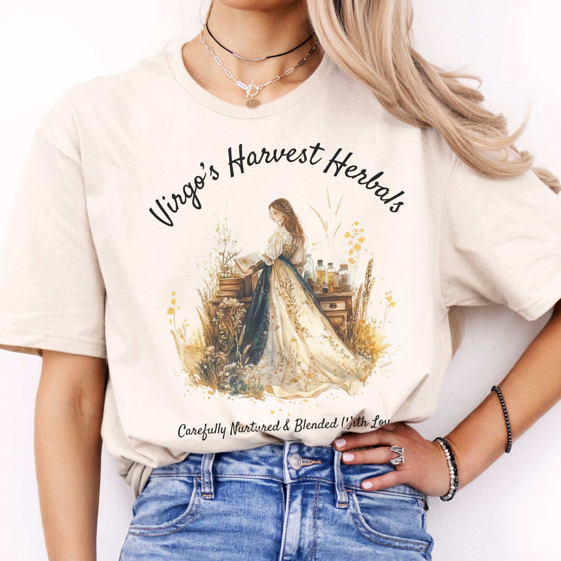 Virgo's Harvest Herbals Zodiac Shirt Natural / S T-Shirt The Mystic Eden Bookish Book Lovers
