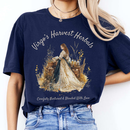 Virgo's Harvest Herbals Zodiac Shirt Navy / S T-Shirt The Mystic Eden Bookish Book Lovers