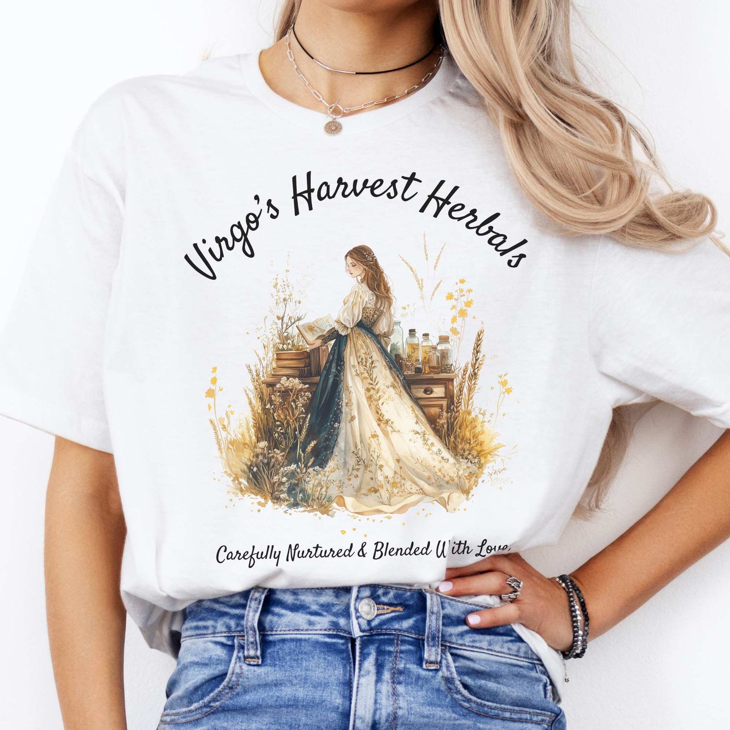 Virgo's Harvest Herbals Zodiac Shirt White / S T-Shirt The Mystic Eden Bookish Book Lovers
