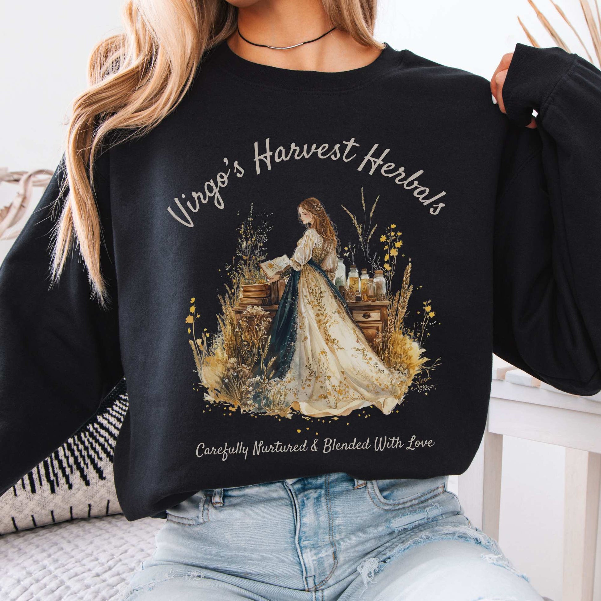 Virgo's Harvest Herbals Zodiac Sweatshirt Black / S Sweatshirt The Mystic Eden Bookish Book Lovers