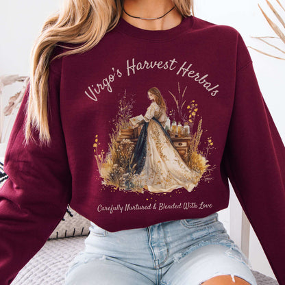 Virgo's Harvest Herbals Zodiac Sweatshirt Maroon / S Sweatshirt The Mystic Eden Bookish Book Lovers
