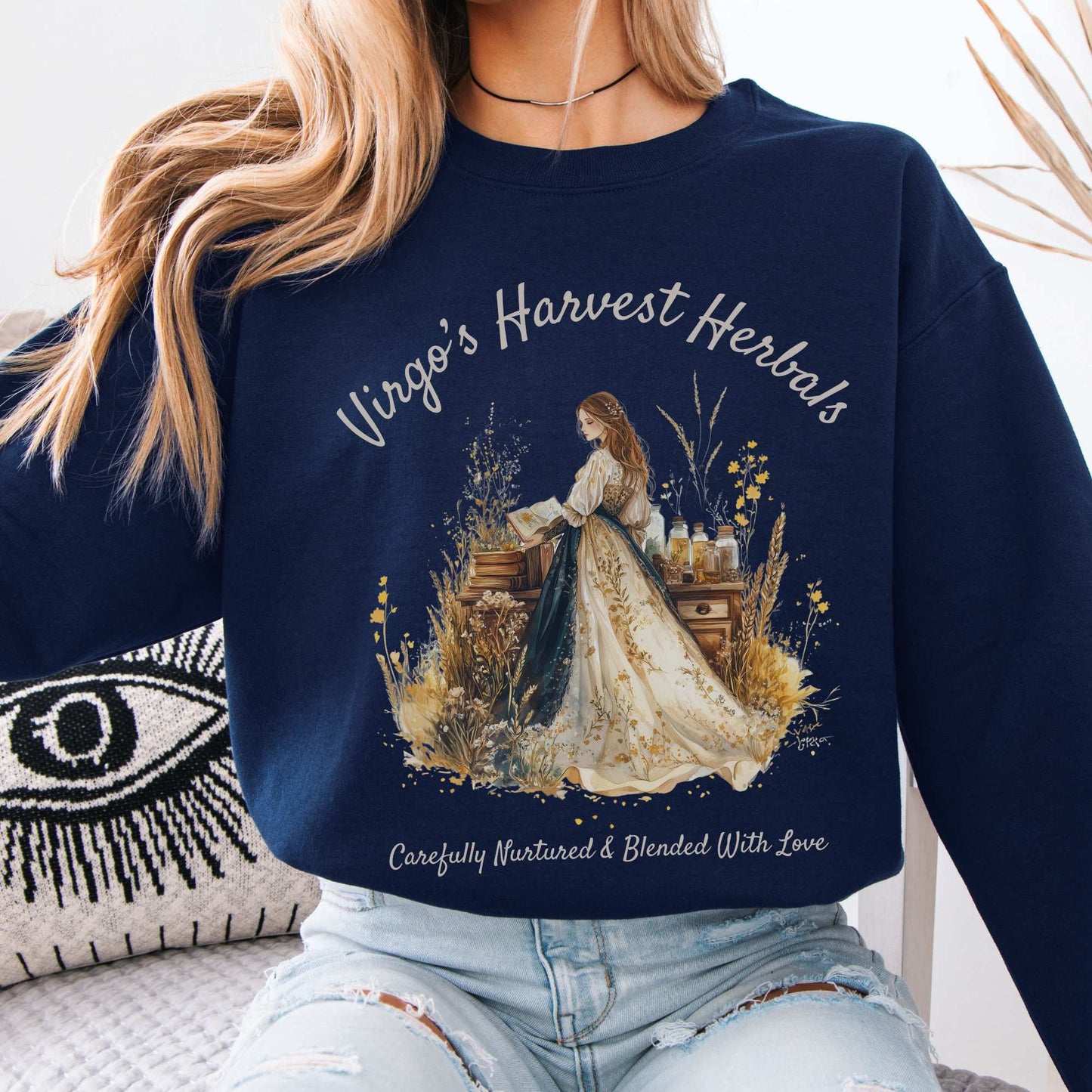 Virgo's Harvest Herbals Zodiac Sweatshirt Navy / S Sweatshirt The Mystic Eden Bookish Book Lovers