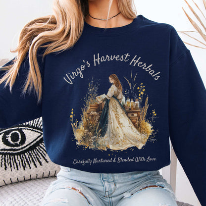 Virgo's Harvest Herbals Zodiac Sweatshirt Navy / S Sweatshirt The Mystic Eden Bookish Book Lovers