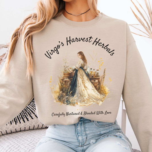 Virgo's Harvest Herbals Zodiac Sweatshirt Sand / S Sweatshirt The Mystic Eden Bookish Book Lovers